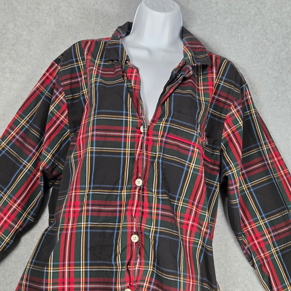J.Crew 2024 Women XL Holiday Pajama Button Down Shirt Plaid Black‎ Winter Cozy